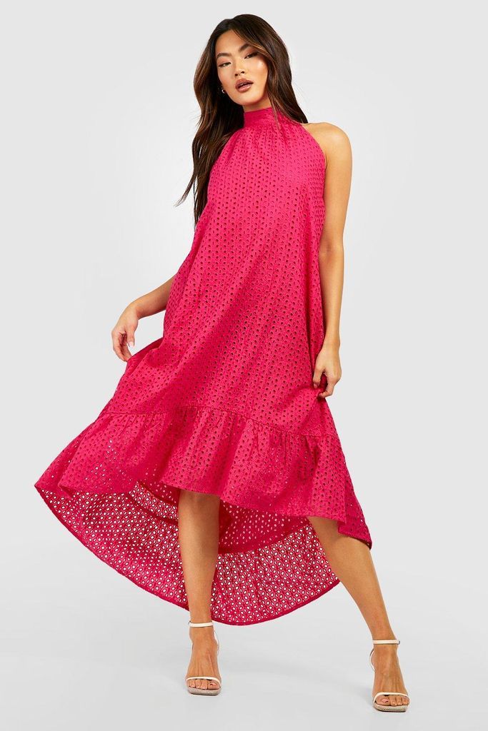 Womens Broderie Halterneck Maxi Dress - Pink - 8, Pink