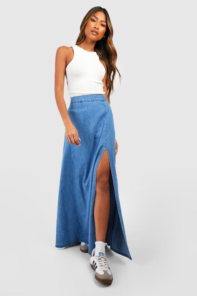 Womens Chambray Denim Maxi Skirt - Blue - 6, Blue