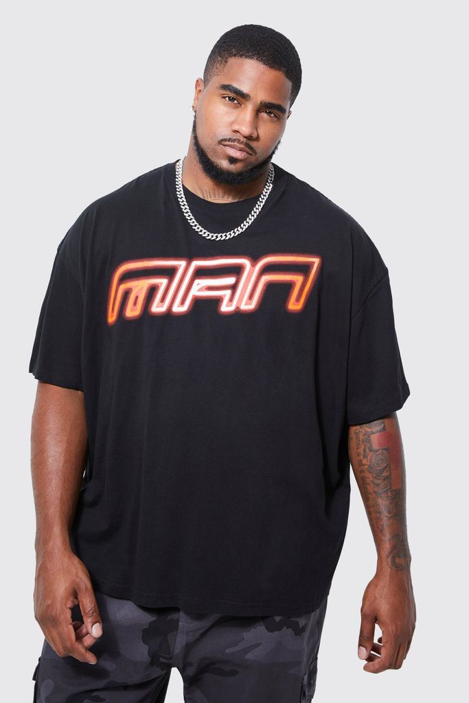 Men's Plus Oversized Boxy Neon Man Print T-Shirt - Black - Xxxl, Black
