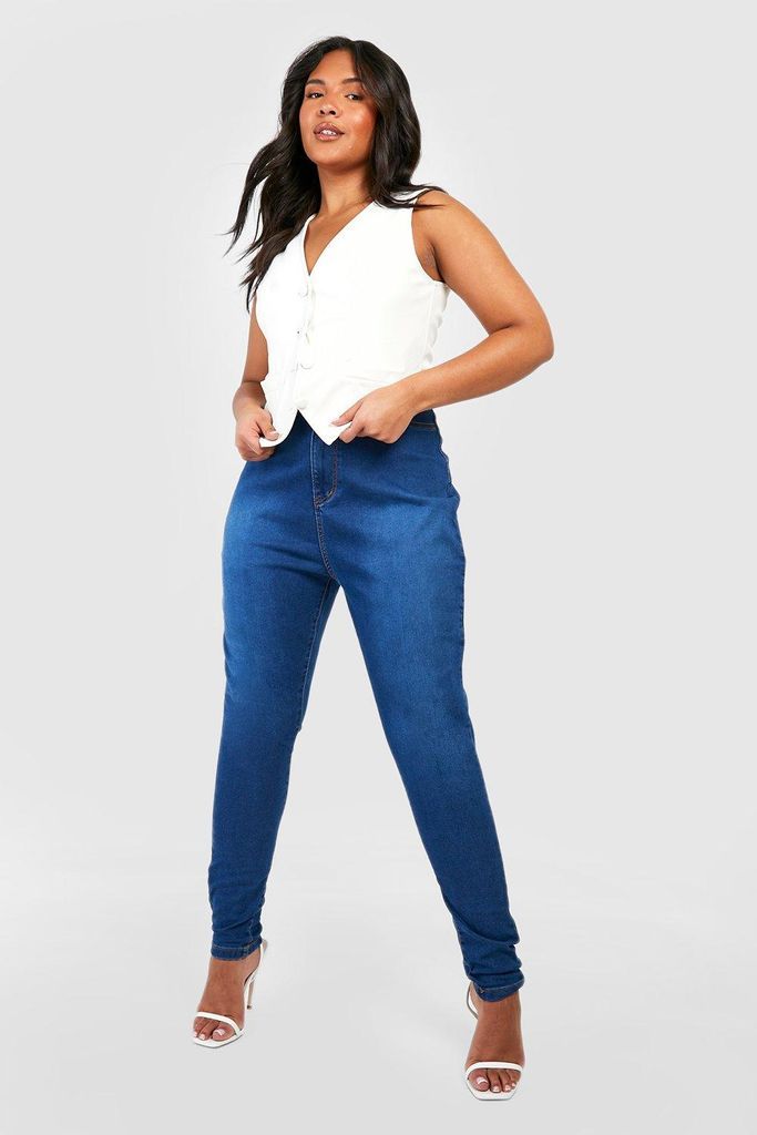 Womens Plus Butt Shaper High Stretch Skinny Jeans - Blue - 16, Blue