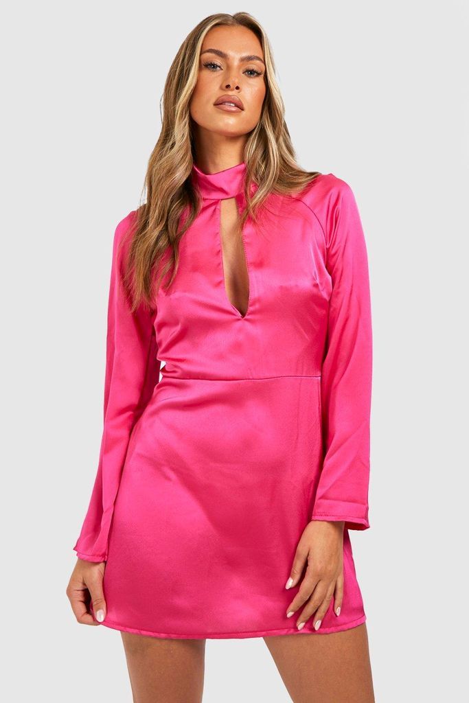 Womens Satin Keyhole Mini Dress - Pink - 8, Pink