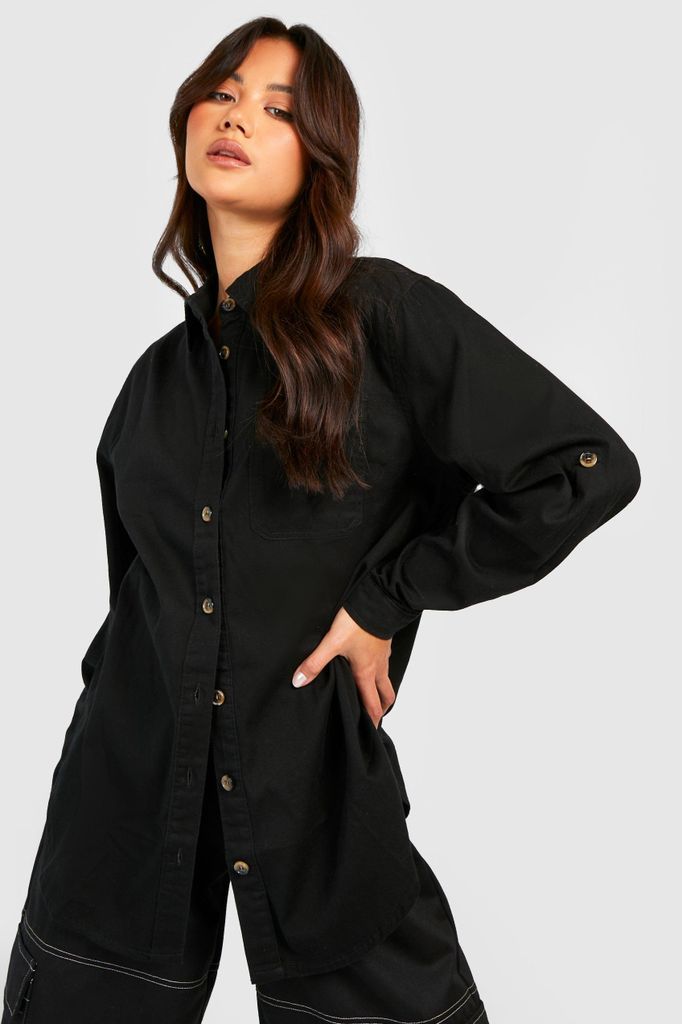 Womens Roll Sleeve Classic Denim Shirt - Black - 6, Black