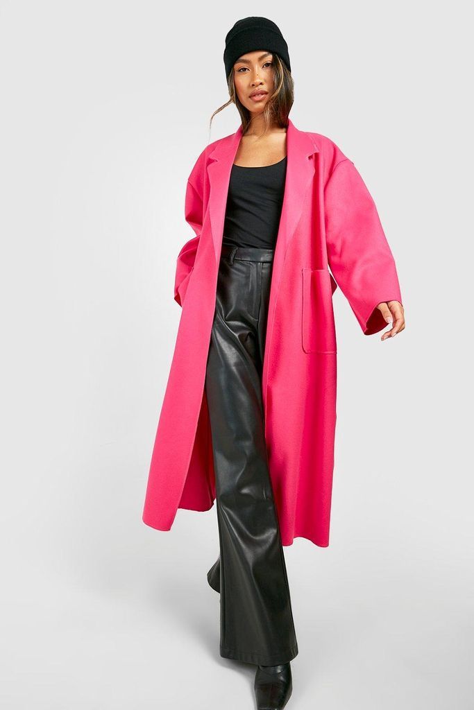 Womens Wool Look Oversized Coat - Pink - 8, Pink