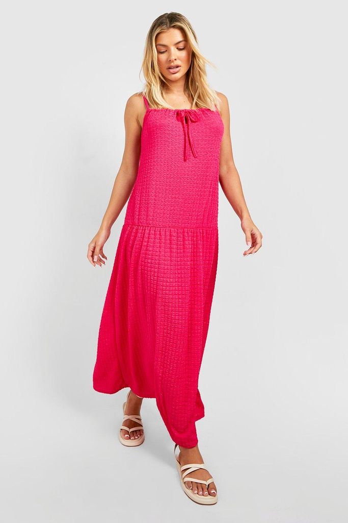 Womens Textured Srop Hem Midaxi Smock Dress - Pink - 8, Pink