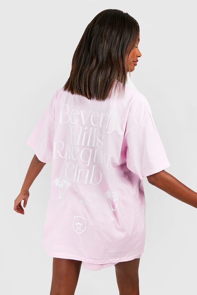 Womens Racquet Club Back Print Oversized T-Shirt - Pink - S, Pink