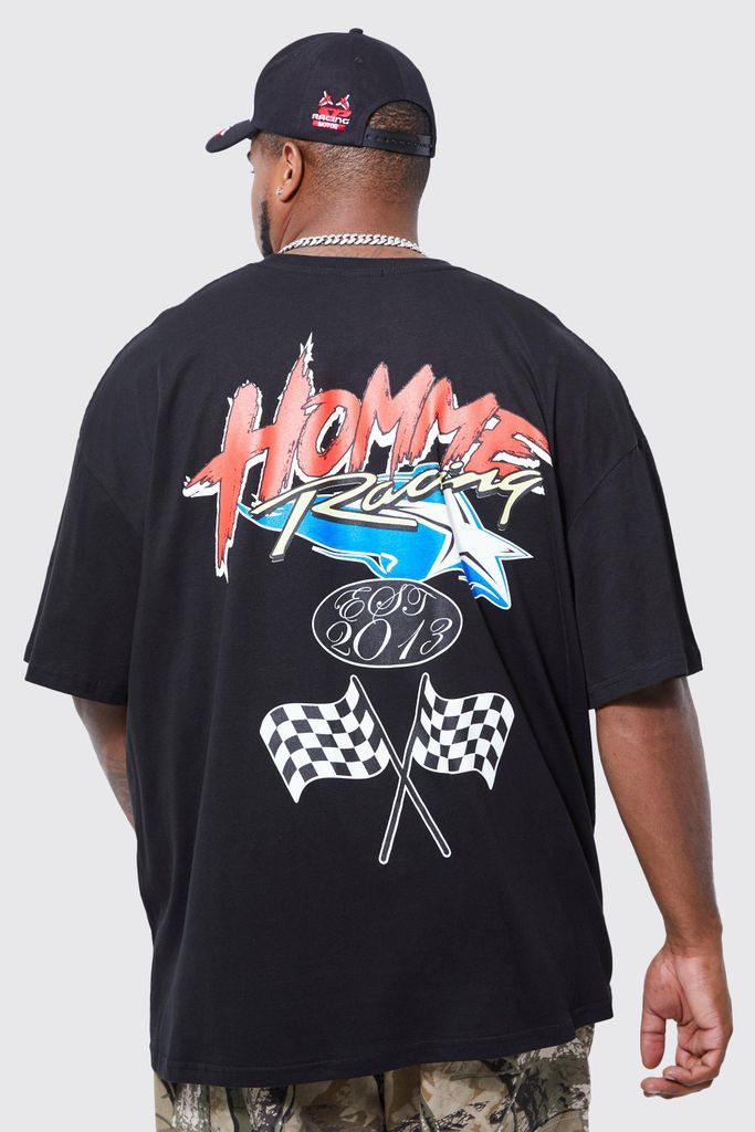 Men's Plus Oversized Racing Graphic T-Shirt - Black - Xxxl, Black