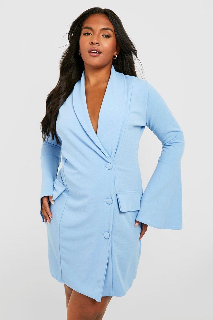 Womens Plus Flare Sleeve Blazer Dress - Blue - 28, Blue