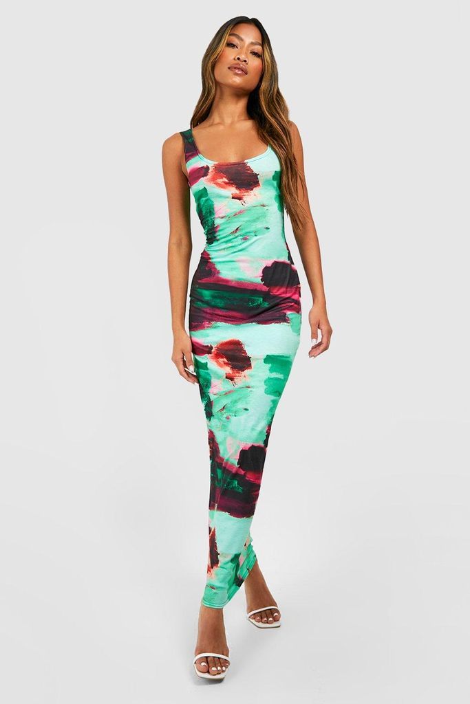 Womens Abstract Print Strappy Maxi Dress - Green - 6, Green