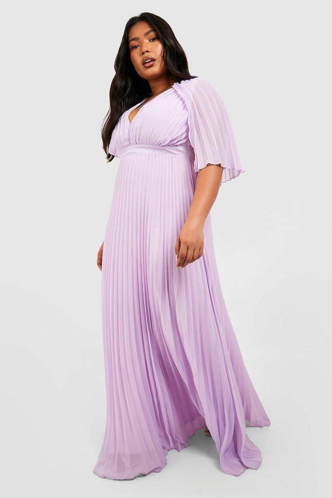 Womens Plus Bridesmaid Pleated Cape Maxi Dress - Purple - 16, Purple