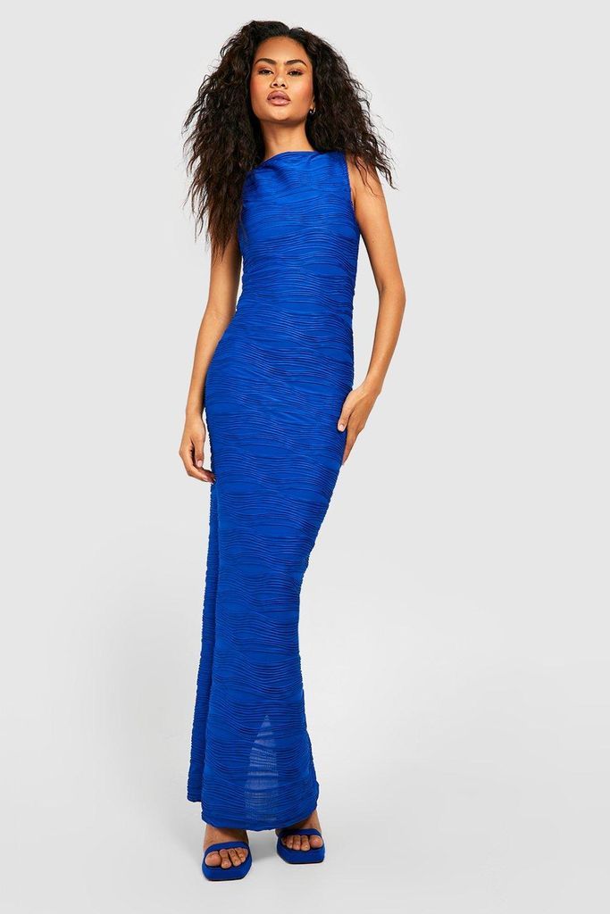Womens Textured Wave Rib Maxi Dress - Blue - 8, Blue