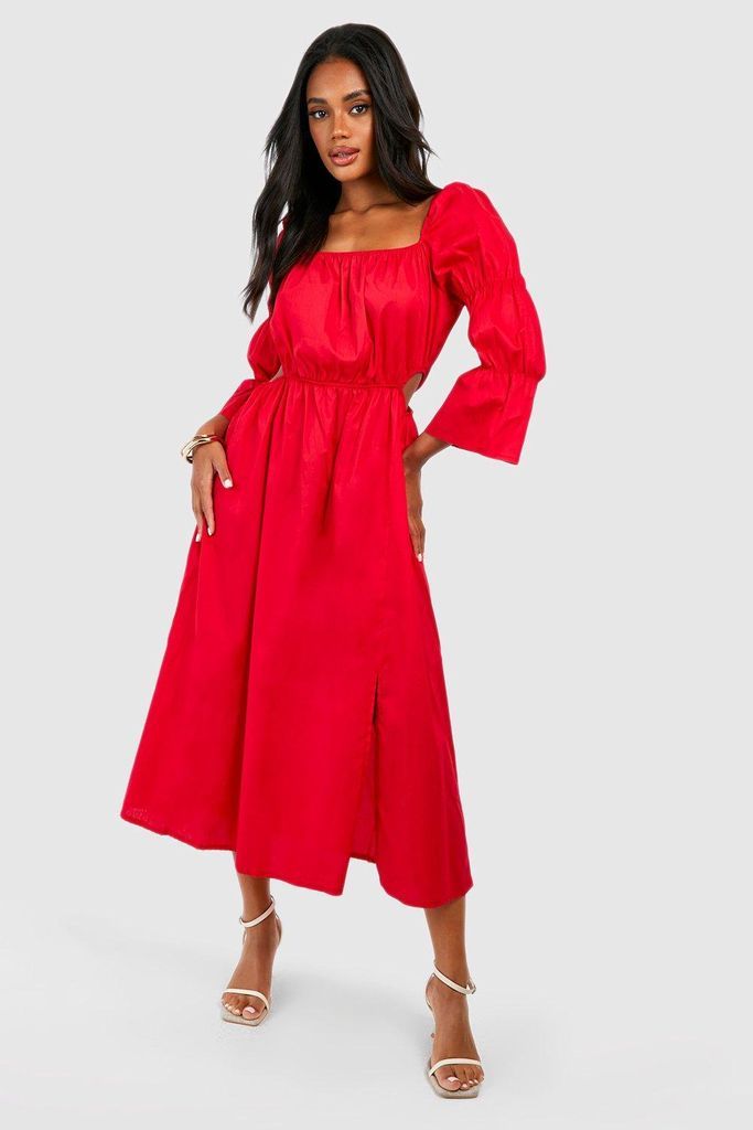 Womens Cotton Poplin Cut Out Maxi Dress - Red - 8, Red