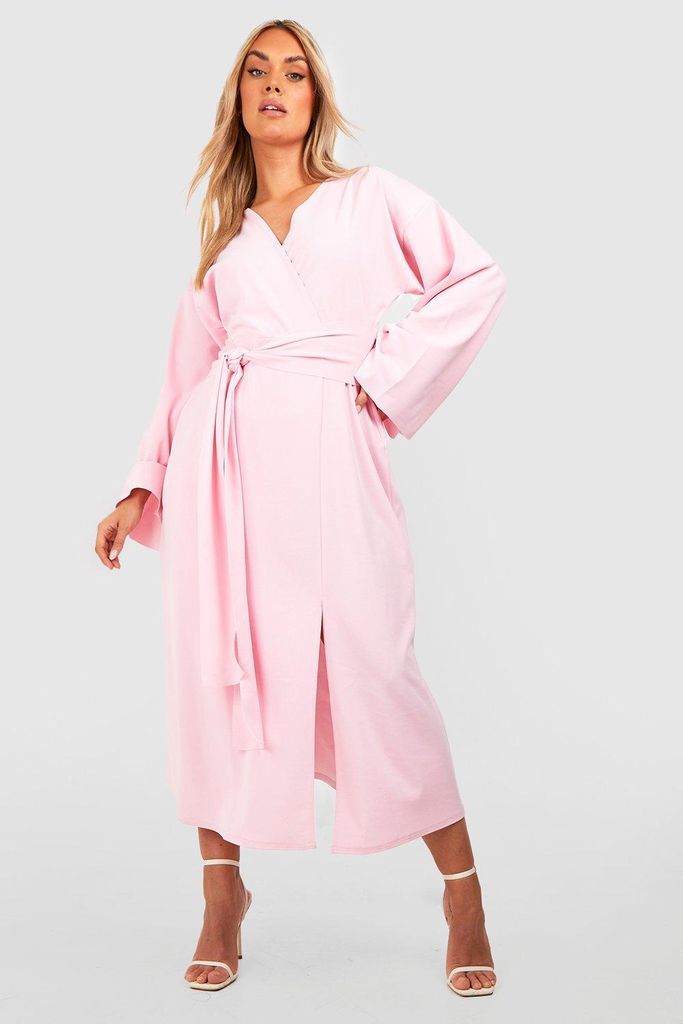 Womens Plus Kimono Sleeve Tie Belt Skater Dress - Pink - 28, Pink