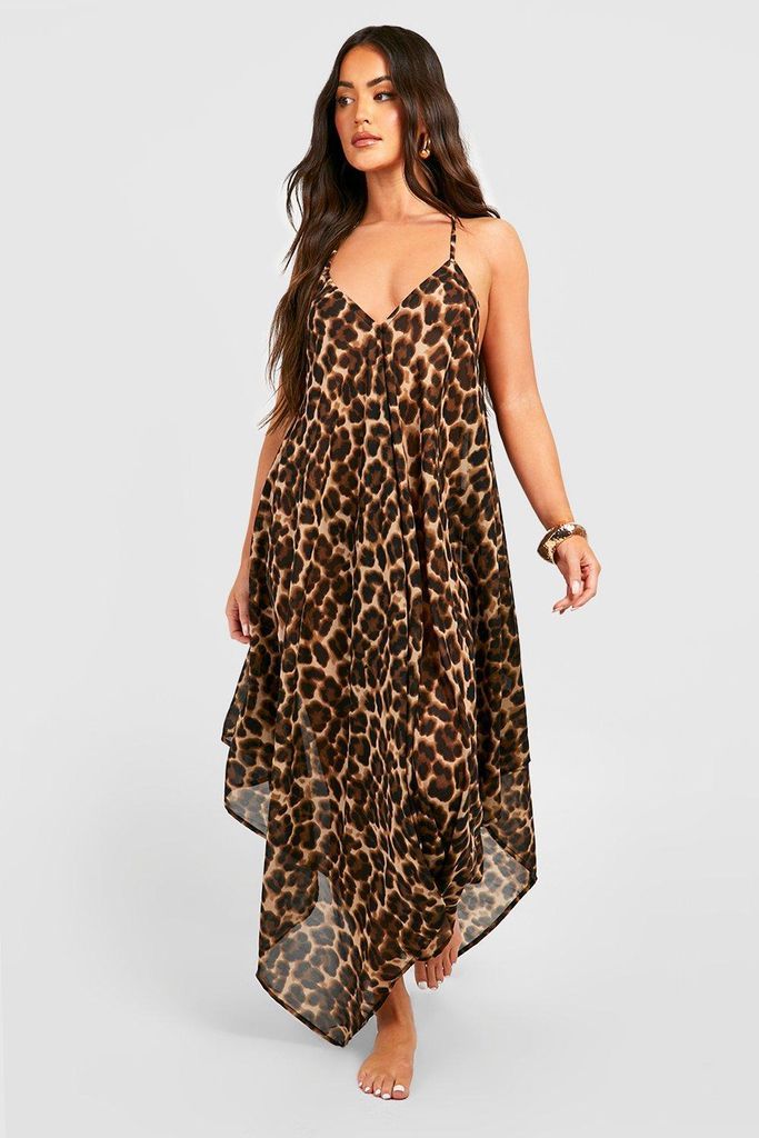 Womens Leopard Chiffon Beach Maxi Dress - Brown - S, Brown