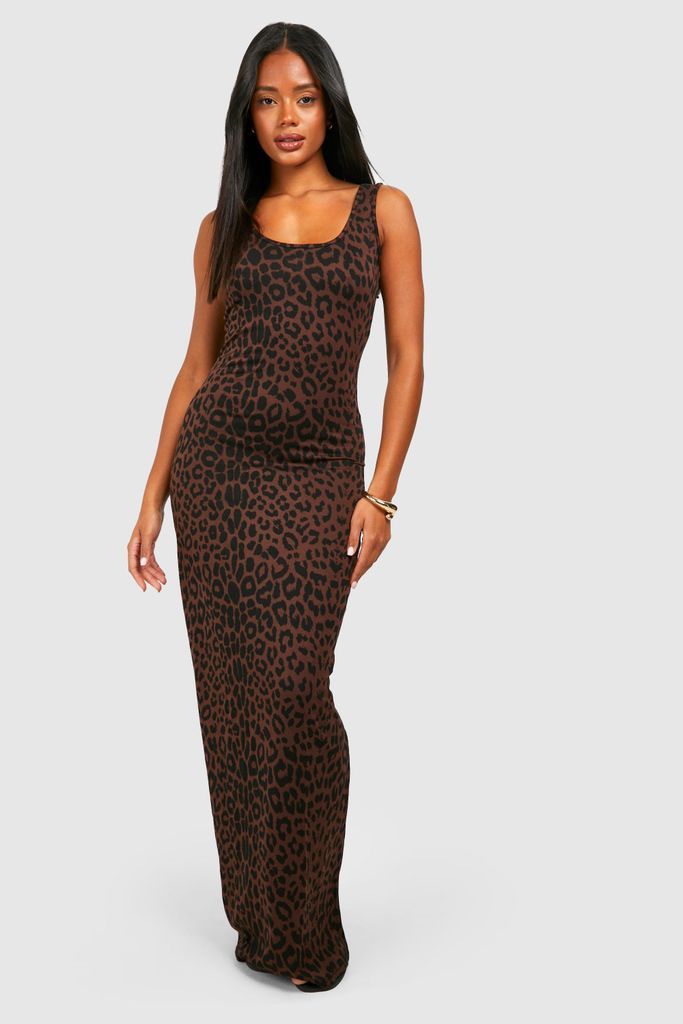 Womens Leopard Print Maxi Dress - Brown - 8, Brown