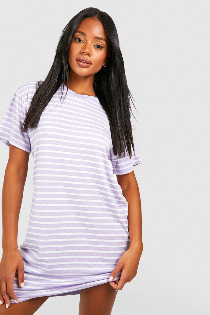 Womens Oversized Stripe T-Shirt Dress - Purple - 8, Purple