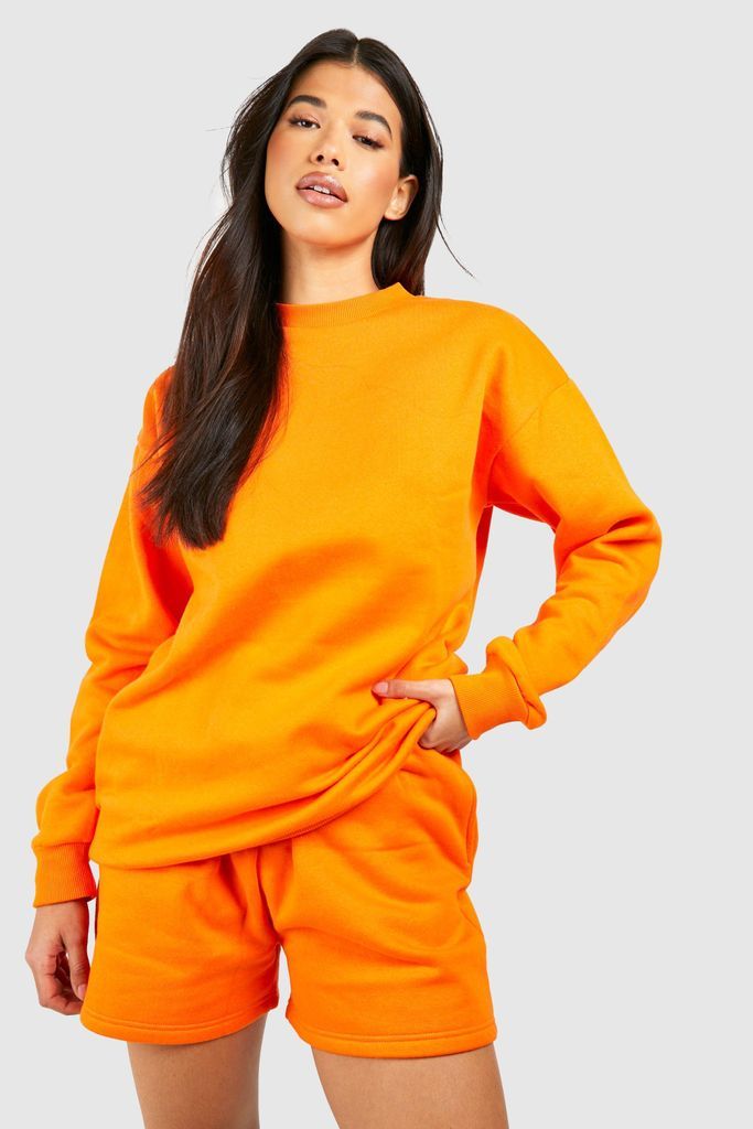 Womens Tall Plain Sweatshirt Short Tracksuit - Orange - 6, Orange