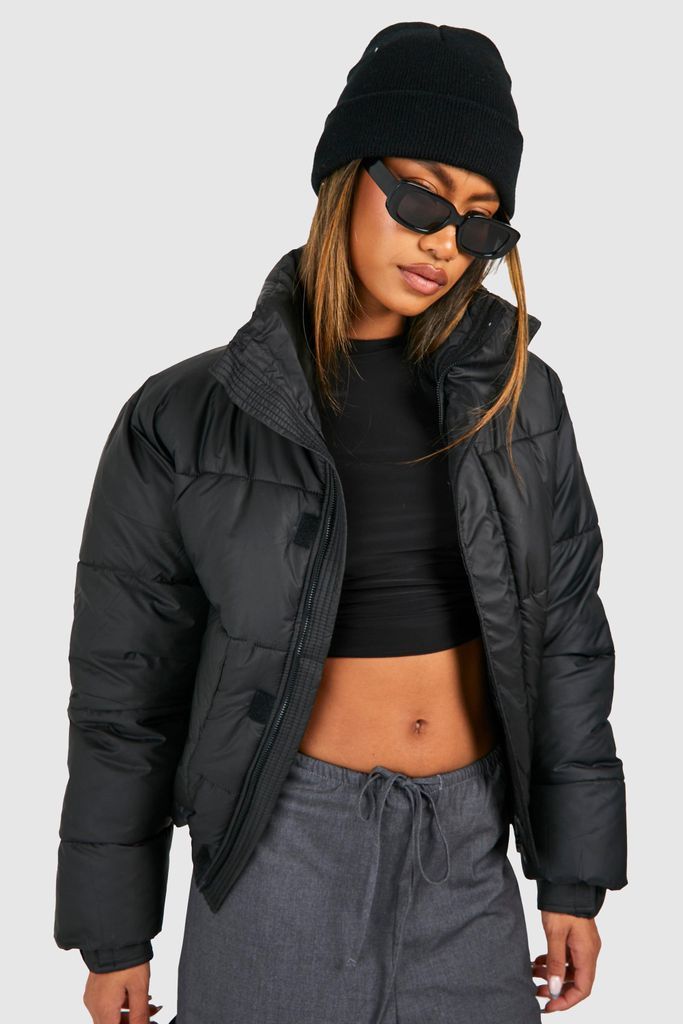 Womens Pocket Detail Puffer Jacket - Black - 8, Black