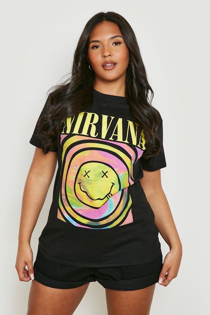 Womens Plus Nirvana Smiley Band T-Shirt - Black - 16, Black