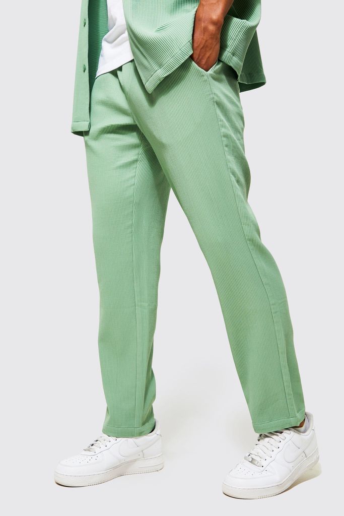 Men's Slim Pleated Trouser - Green - S, Green