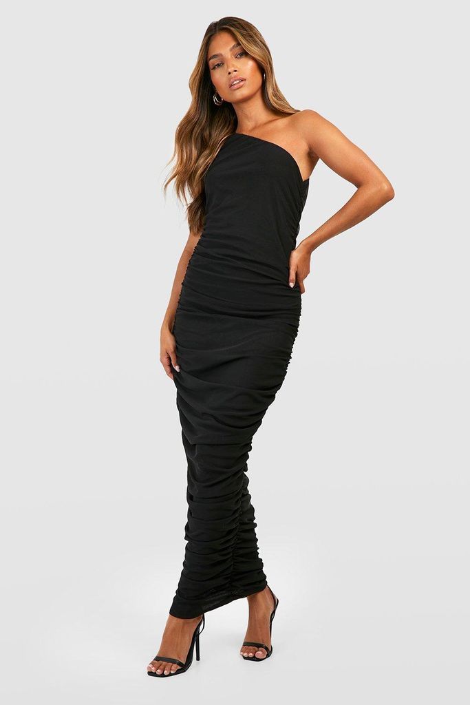 Womens Rouched Mesh Asymmetric Maxi Dress - Black - 8, Black
