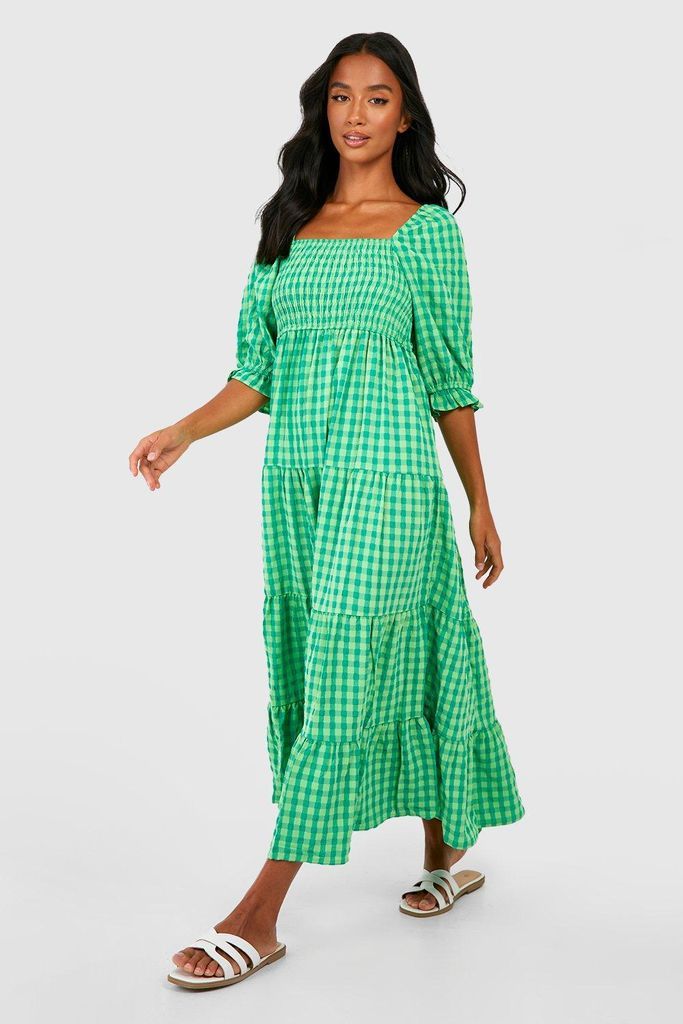 Womens Petite Gingham Print Midaxi Dress - Green - 6, Green