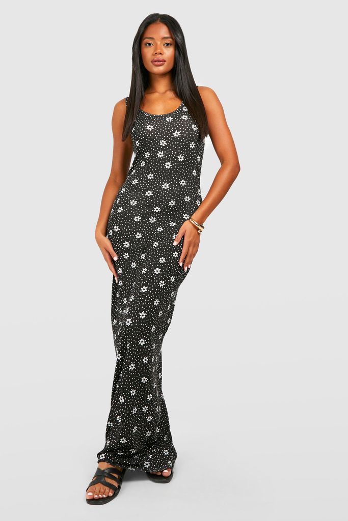 Womens Daisy Print Maxi Dress - Black - 8, Black