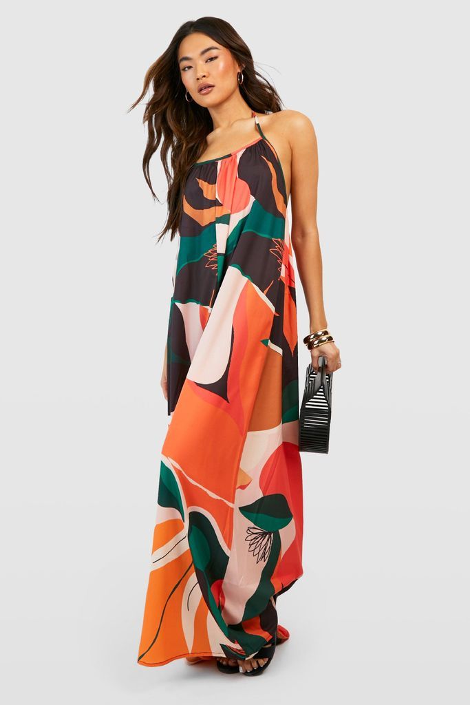 Womens Tropical Printed Trapeze Maxi Dress - Multi - 8, Multi