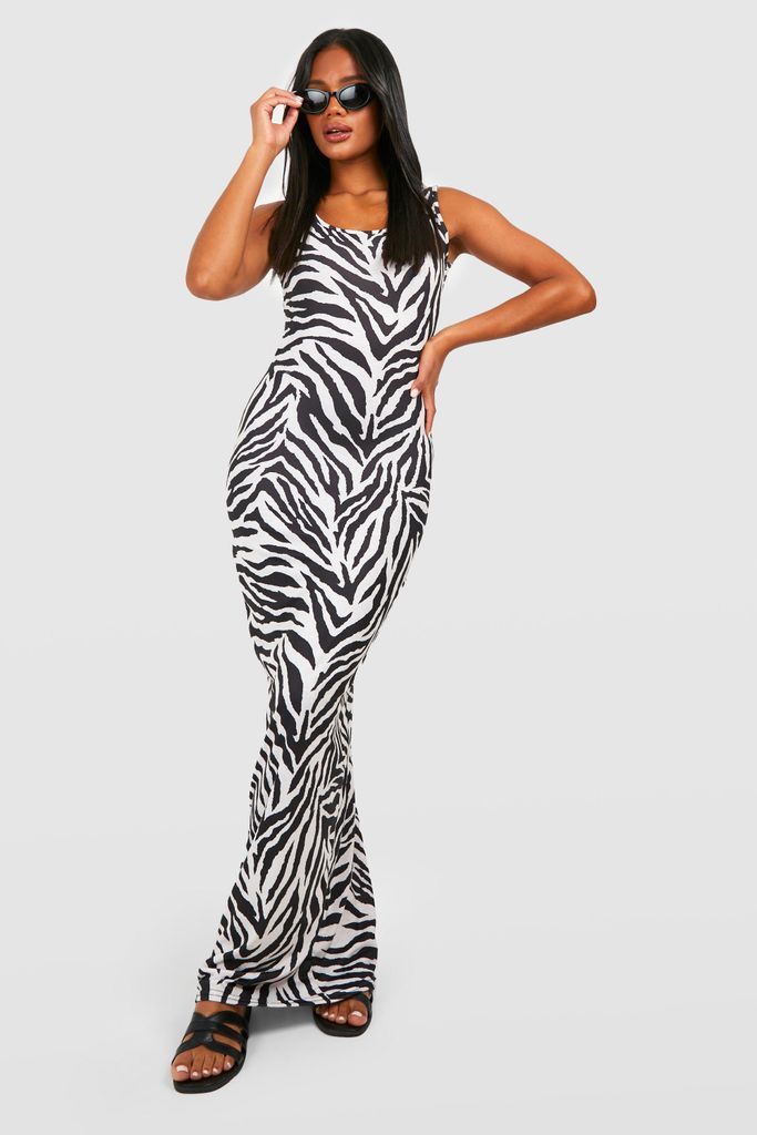 Womens Zebra Print Maxi Dress - Black - 8, Black