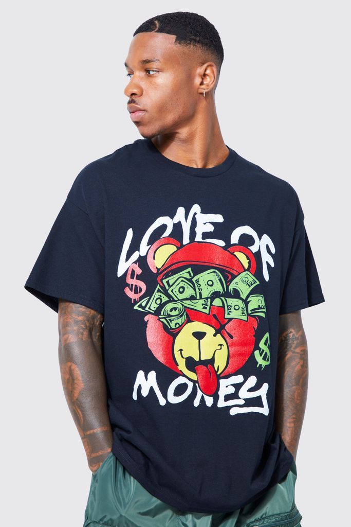 Men's Oversized Love Of Money Teddy Graphic T-Shirt - Black - L, Black