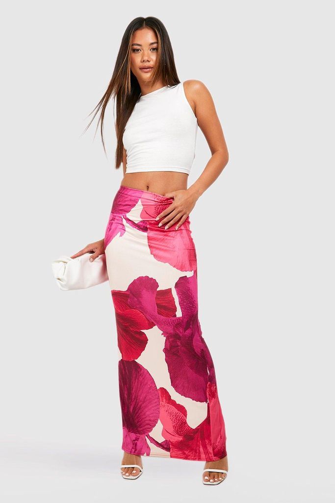 Womens Slinky Floral Slip Maxi Skirt - Pink - 12, Pink
