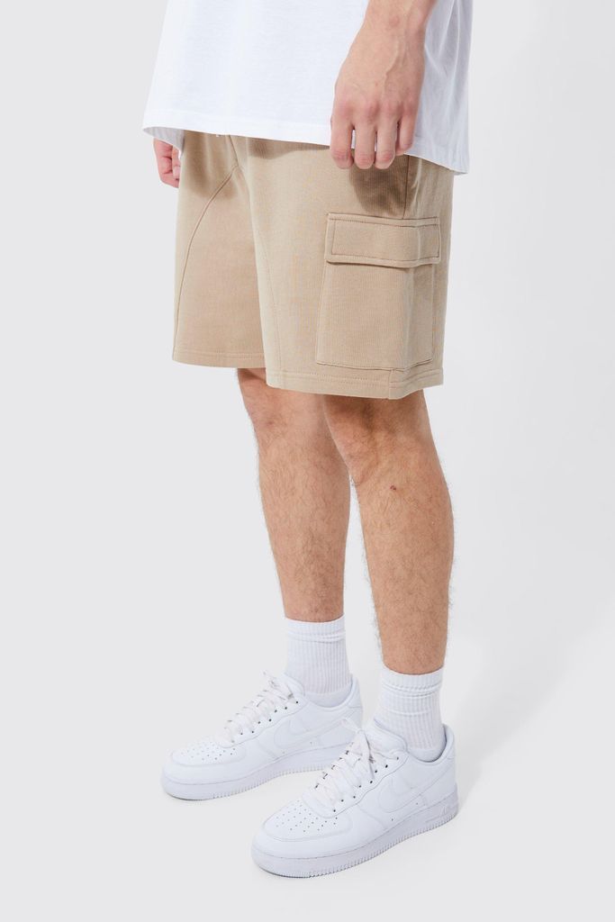 Men's Tall Loose Fit Panelled Cargo Shorts - Beige - S, Beige
