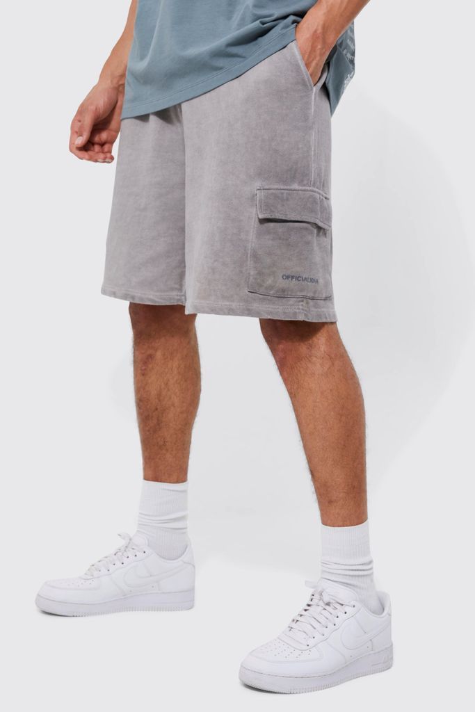 Men's Tall Short Length Oversized Washed Cargo Shorts - Grey - S, Grey
