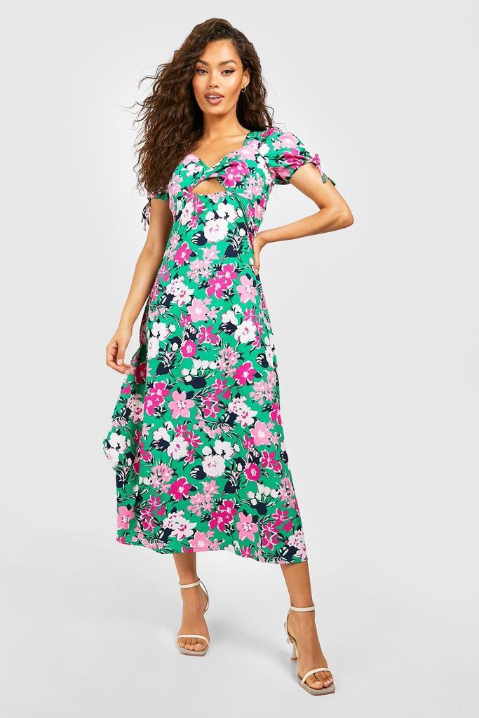 Womens Floral Twist Midaxi Dress - Green - 8, Green