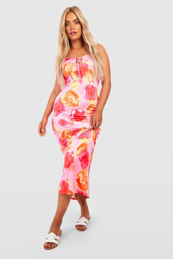 Womens Plus Jersey Floral Print Maxi Dress 1 - Pink - 16, Pink