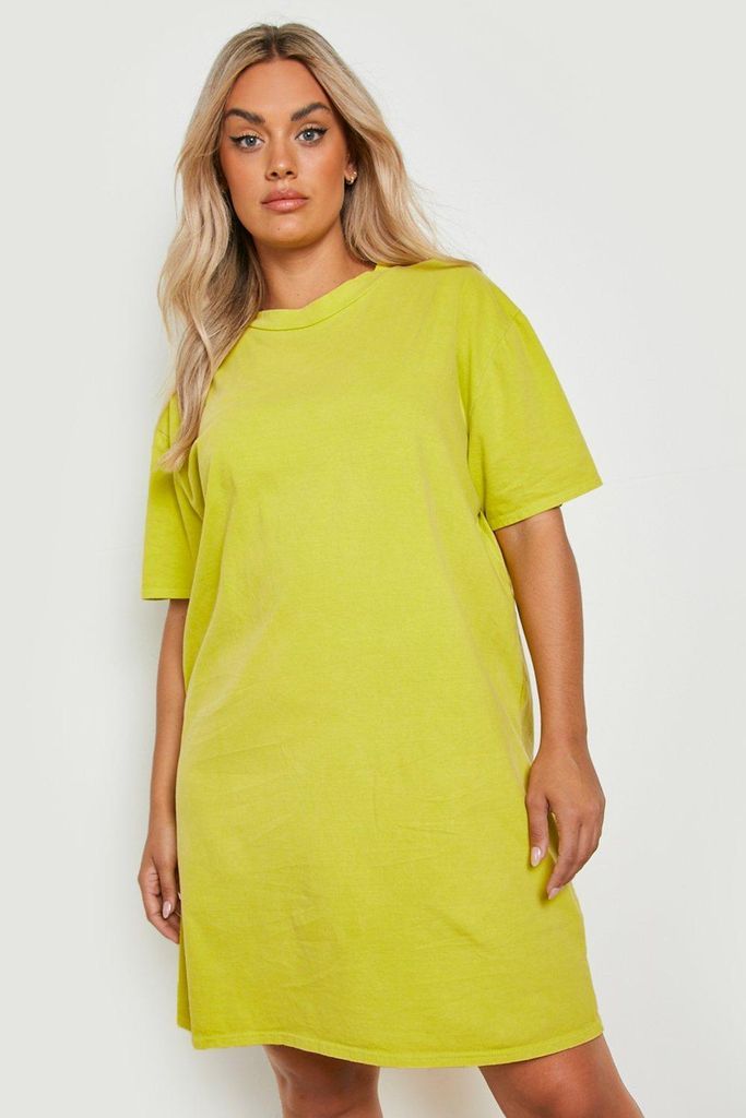 Womens Plus Overdyed T-Shirt Dress - Green - 16, Green