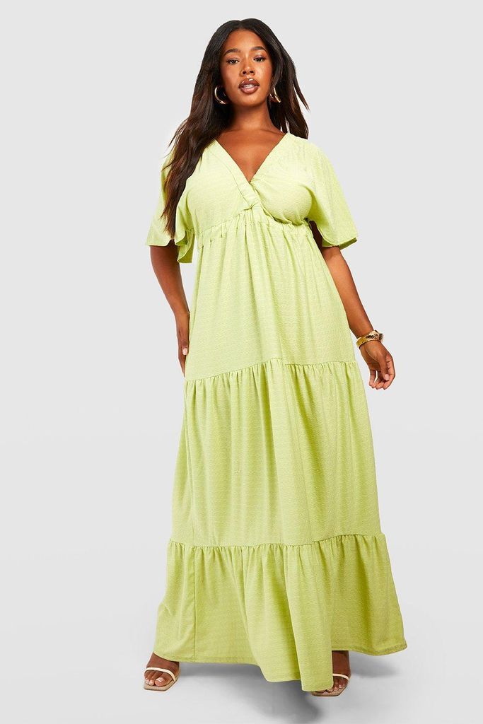 Womens Plus Textured Plunge Tiered Maxi Dress - Green - 16, Green
