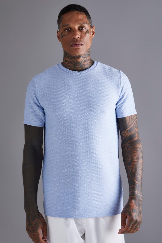 Men's Slim Fit Wavy Jacquard T-Shirt - Blue - S, Blue