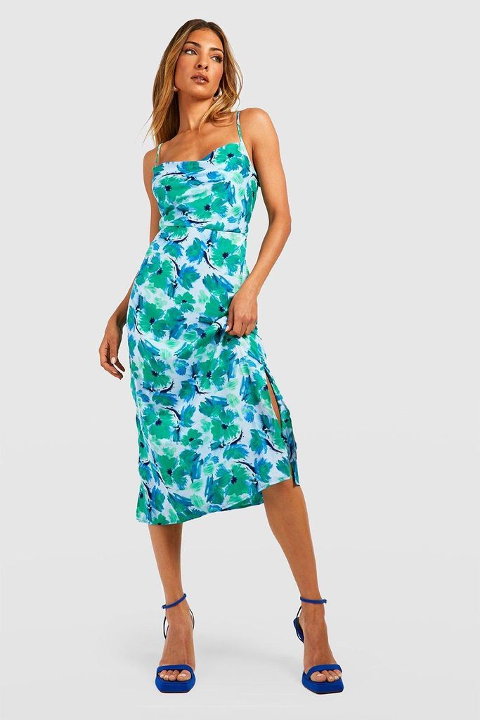 Womens Floral Midi Slip Dress - Blue - S, Blue