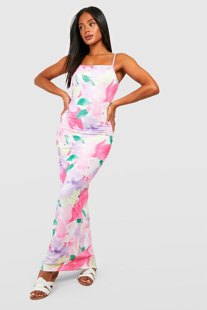 Womens Strappy Floral Maxi Dress - Pink - 8, Pink