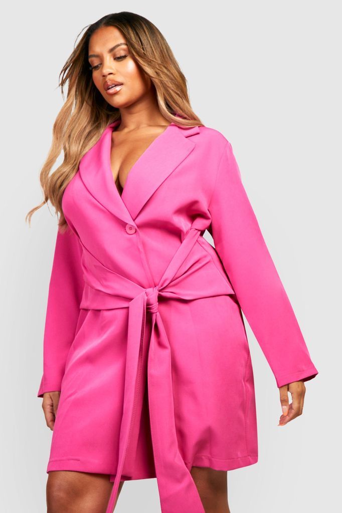 Womens Plus Obi Tie Waist Blazer Dress - Pink - 28, Pink