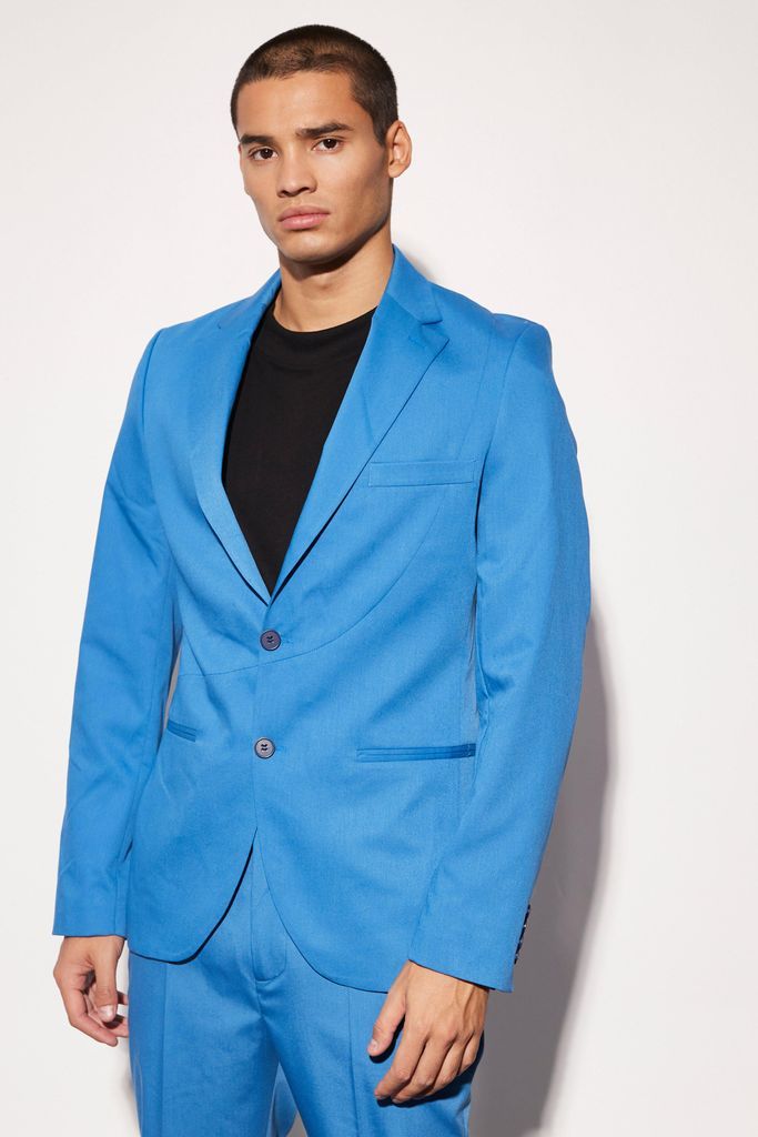 Men's Slim Fit Curved Seam Detail Suit Jacket - Blue - 36, Blue