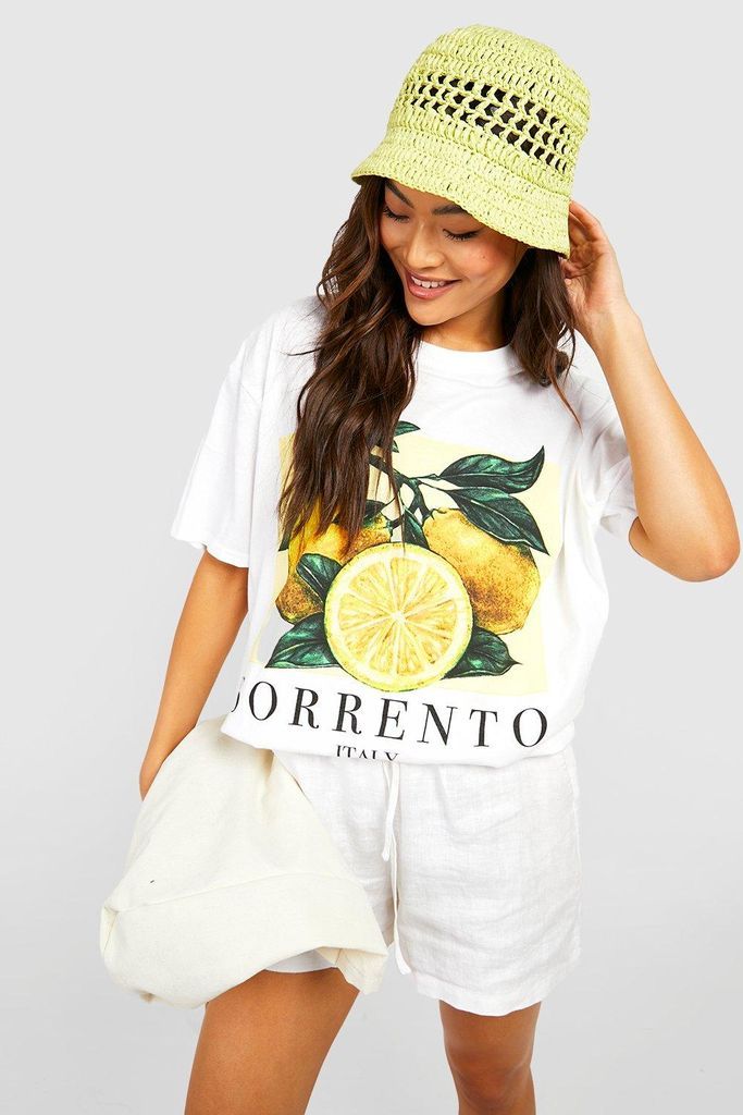 Womens Sorrento Lemon Oversized T-Shirt - White - S, White