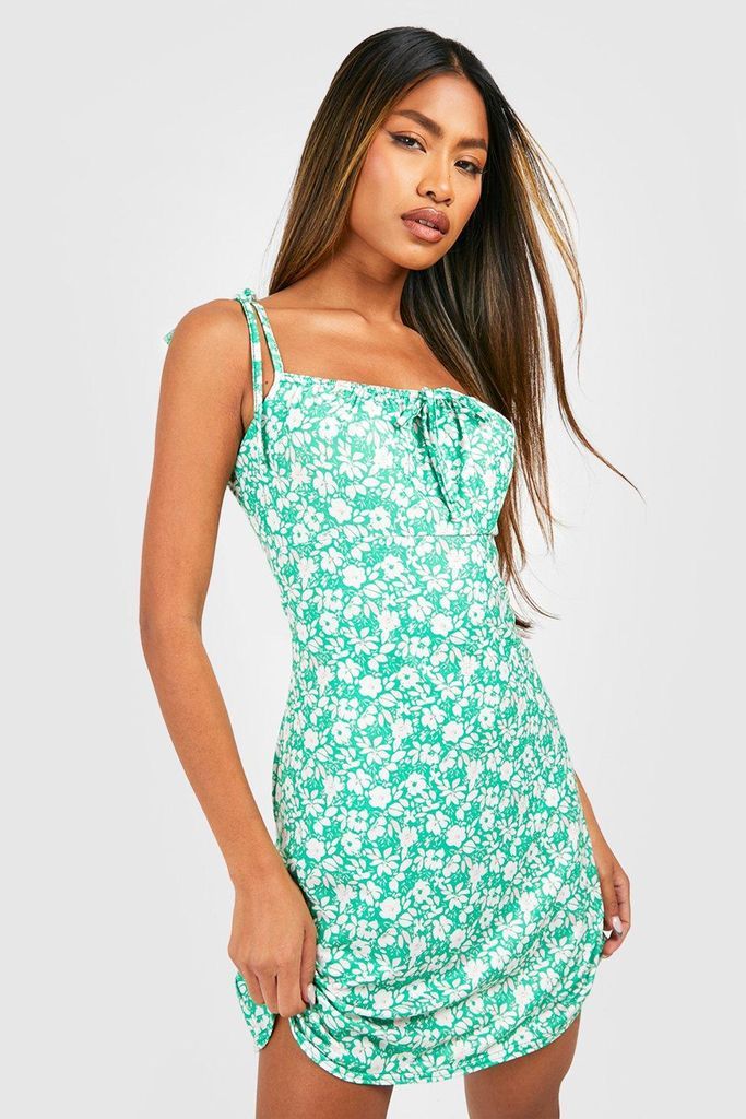 Womens Ditsy Floral Tie Shoulder Strappy Sundress - Green - 6, Green