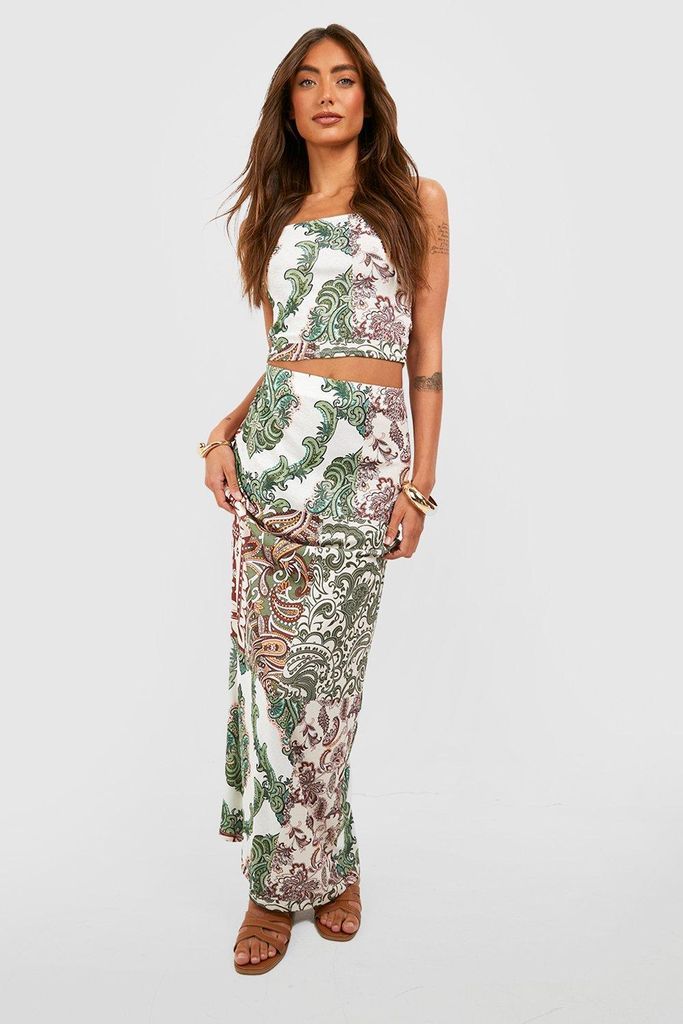 Womens Printed Paisley Bandeau & Column Maxi Skirt - White - 6, White