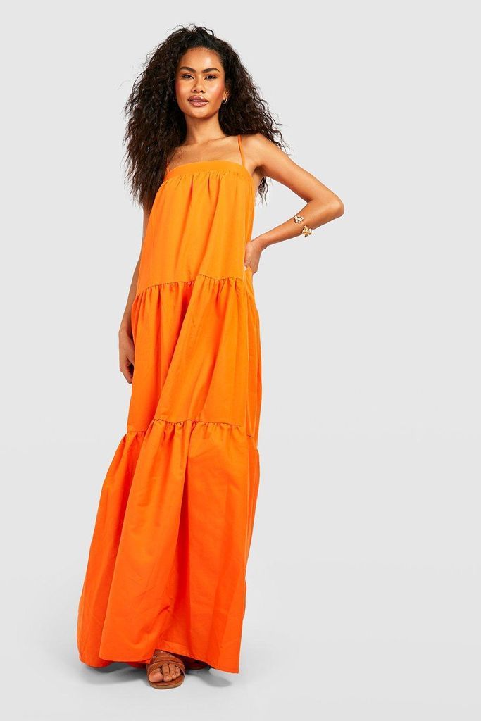 Womens Strappy Tiered Maxi Dress - Orange - 8, Orange