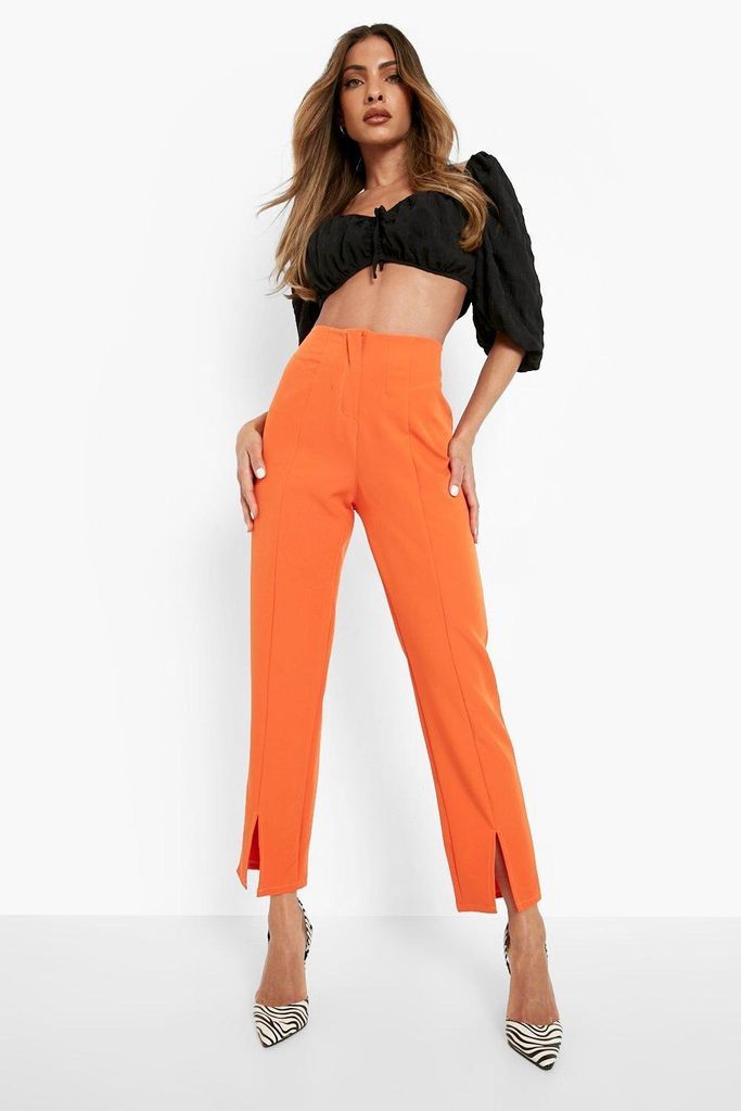 Womens Seam Detail Split Front Tapered Trousers - Orange - 8, Orange