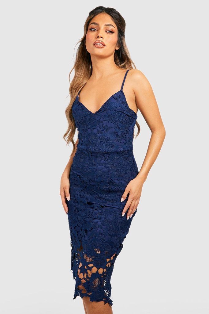 Womens Boutique Crochet Lace Strappy Midi Dress - Navy - 8, Navy