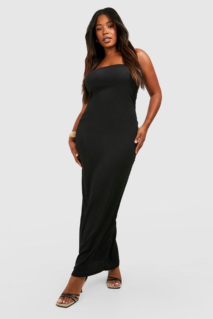 Womens Plus Bubble Textured Bandeau Split Maxi Dress - Black - 16, Black