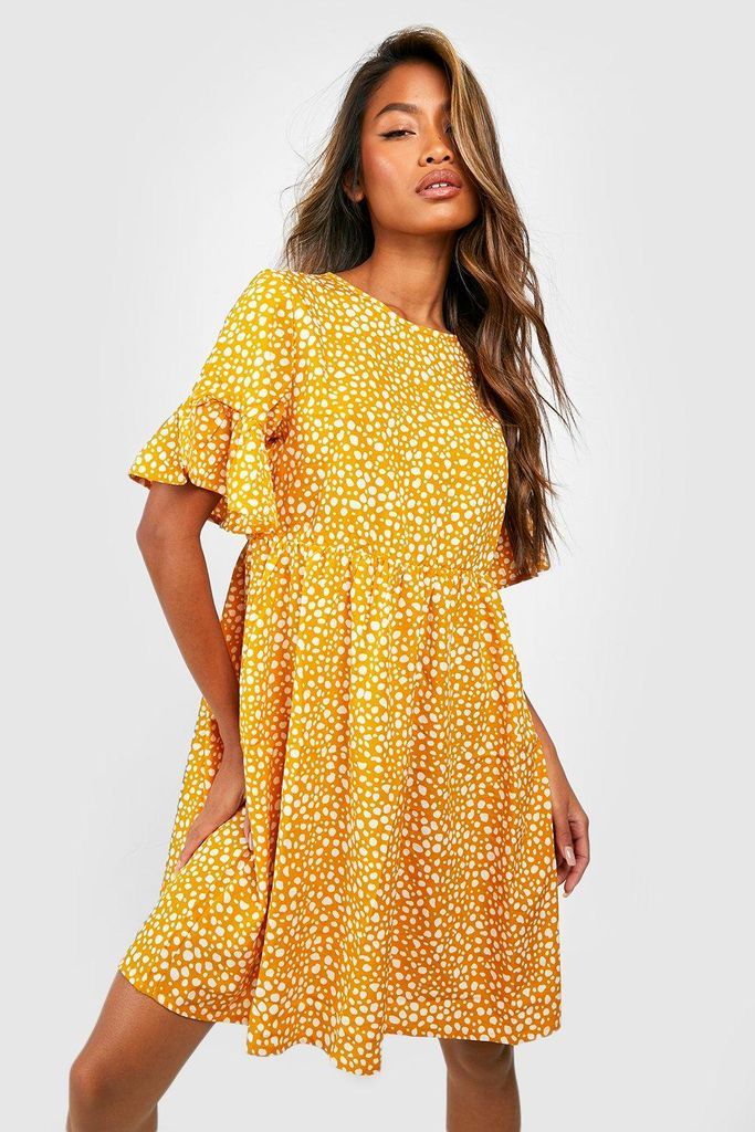 Womens Woven Dalmatian Print Smock Dress - Yellow - 8, Yellow