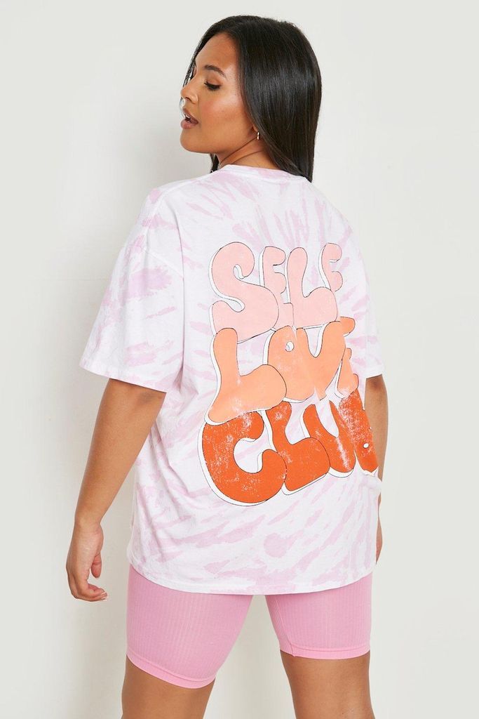 Womens Plus Tie Dye Self Love Slogan Oversized T-Shirt - Pink - 18, Pink
